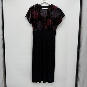 Choon California Vintage Velour Floral Black Long Dress Formal Size Medium